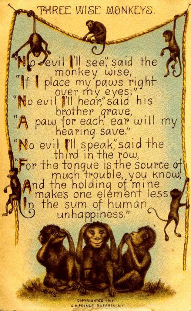 Открытка с тремя обезьянами, 1911 г.